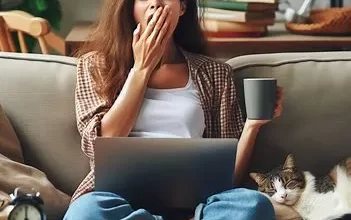دختری در حال خمیازه کشیدن به خاطر خستگی