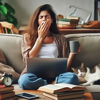 دختری در حال خمیازه کشیدن به خاطر خستگی