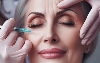 تصویر تزریق بوتولینوم A به صورت خانم میانسالی