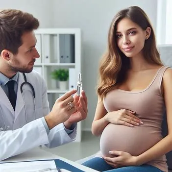 زنی باردار در مطب پزشک برای دریافت واکسن آنفولانزا در دوران بارداری