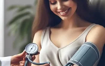 پزشک در حال گرفتن فشار خون بیمار