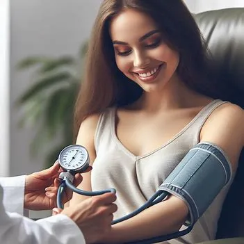پزشک در حال گرفتن فشار خون بیمار