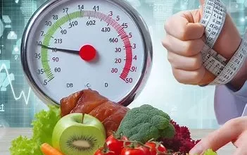 تصویری از وزن کردن خوراکی ها توسط ترازو بعنوان نمادی از افزایش متابولیسم و کاهش وزن