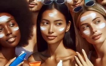 تصویری از انواع برندهای ضد آفتاب روی صورت مصرف کنندگان