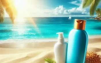 تصویر یک کرم ضد آفتاب خوب در ساحل شنی