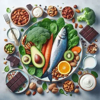 بشقابی حاوی چند نمونه از غذاها برای کاهش استرس