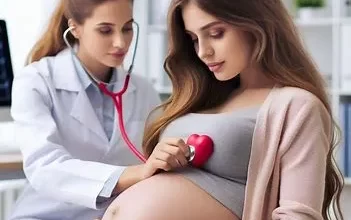 پزشک در حال گوش کردن به صدای قلب زن باردار برای تشخیص