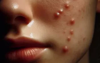 تصویر آکنه های پوستی صورت یک زن جوان
