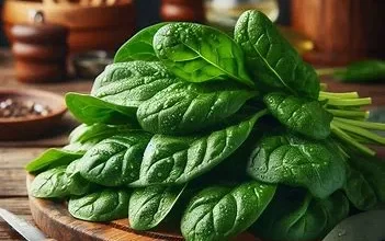 تصویر یک دسته برگ اسفناج روی میز آشپزخانه
