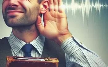 تصویر مرد کم شنوایی که برای بهتر شنیدن دستش را پشت گوشش قرار داده است