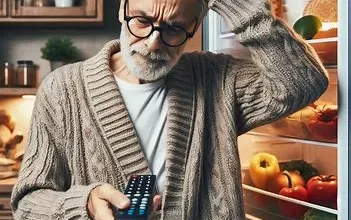 پیرمرد مبتلا به زوال عقل که نمی تواند با کنترل تلویزیون کار کند