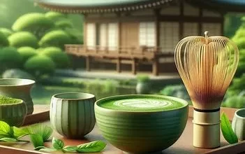 تصویر یک فنجان چای ماچای سبز رنگ