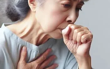 تصویر زن میانسالی که بدلیل مشکل ریوی دچار تنگی نفس است