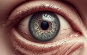 تصویر نزدیک از یک چشم که دچار اگزوفتالموس خفیف است