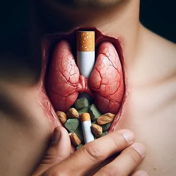 تصویر یک سیگار روی غده تیروئید- تأثیر سیگار بر بیماری گریوز
