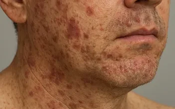 لکه های خونی (پورپورا) روی پوست صورت که از علائم پوستی هپاتیت C است