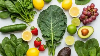 تصویر برخی میوه ها و سبزیجات مجاز در رژیم غذایی قلیایی