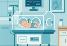 تصویر نوزادی نارس که پس از زایمان زودرس در دستگاه انکوباتور نگهداری می شود