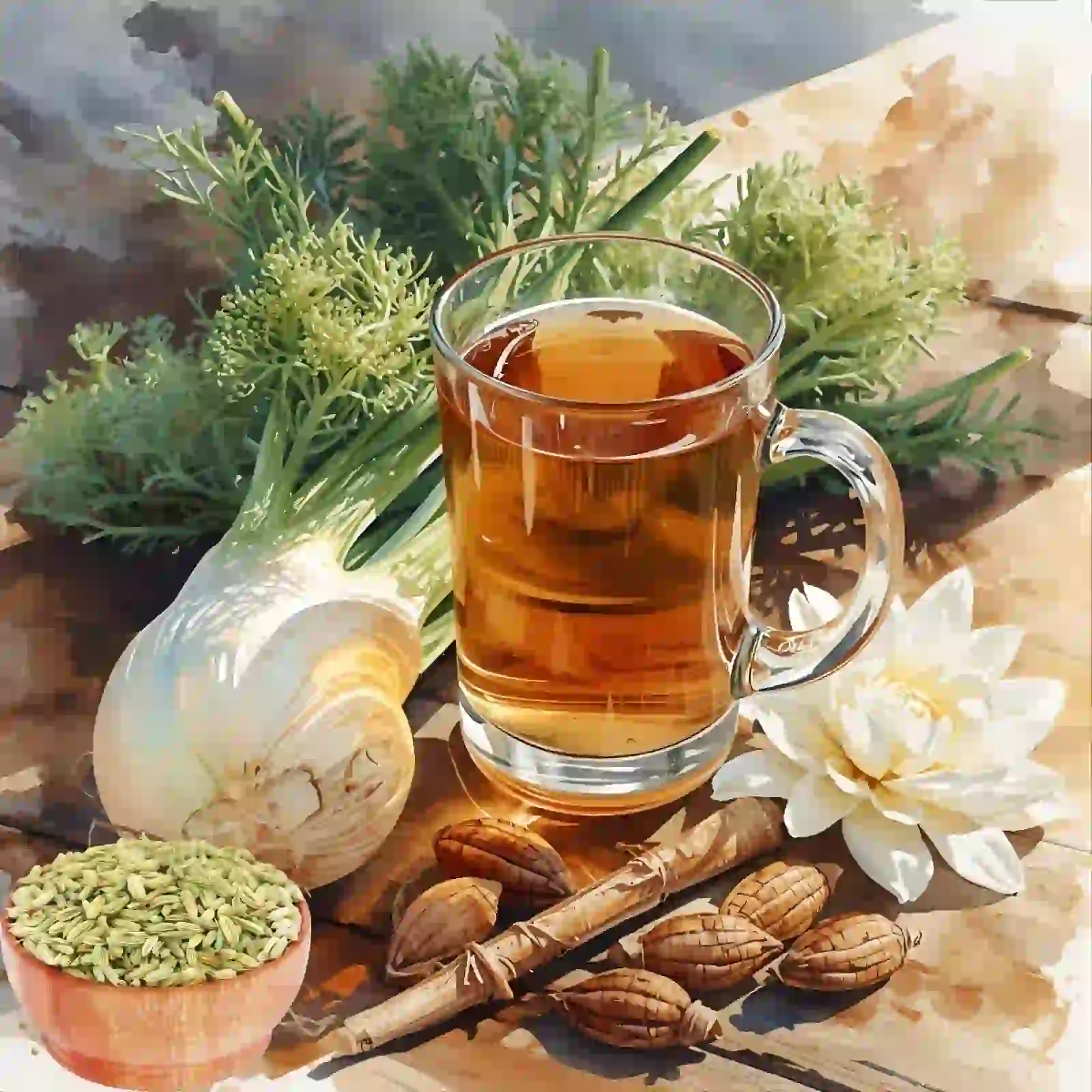 تصویر یک استکان چای رازیانه