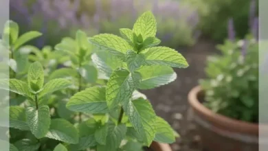 تصویر شاخه های نعناع در گلدان