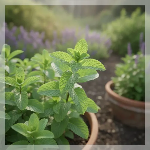 تصویر شاخه های نعناع در گلدان