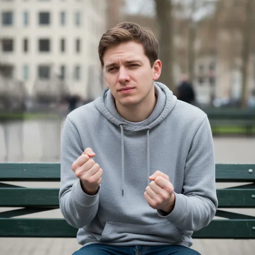 پسر نوجوان مبتلا به سندروم تورت که روی نیمکت در پارک نشسته است