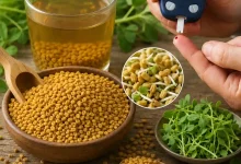 خواص ضد دیابتی شنبلیله: تصویر دانه های گیاه شنبلیله و دستگاه اندازه گیری قند خون